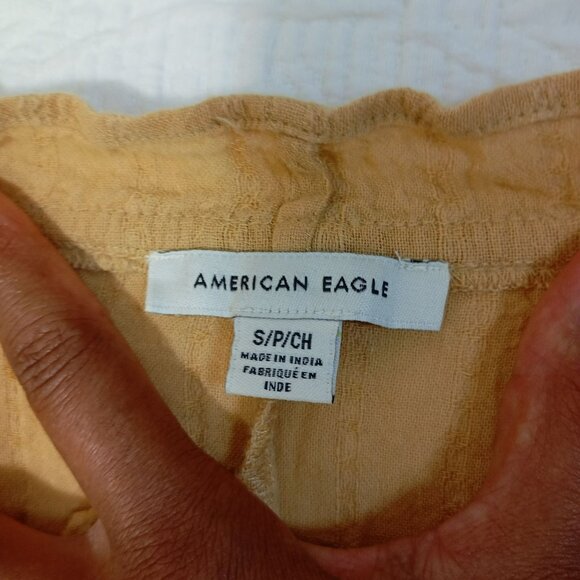 American Eagle Blouse Y2K Embroidered Boho Bohemia S Cotton Blend Mustard Womens - Picture 2 of 11